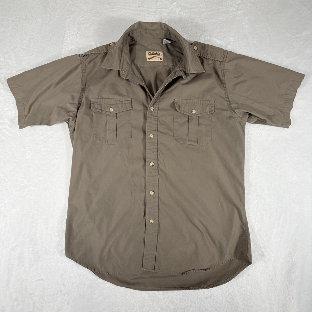 Cabela's‎ Shirt Men's Sz L Khaki Safari Utility Outdoor Pockets Fishing Camping